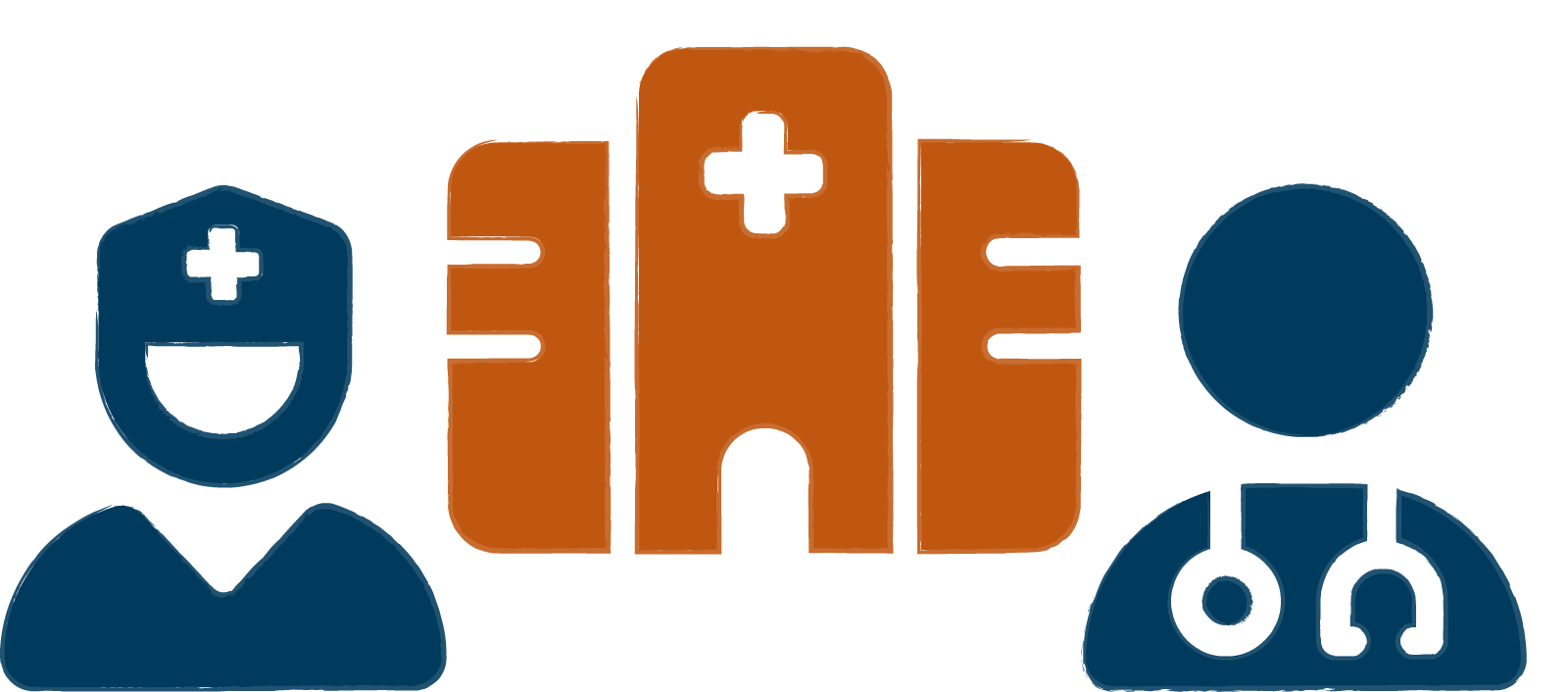 Illustrated icons of a hospital, nurse and doctor. It is meant to show how the funds assist in hiring and public health infrastructure.